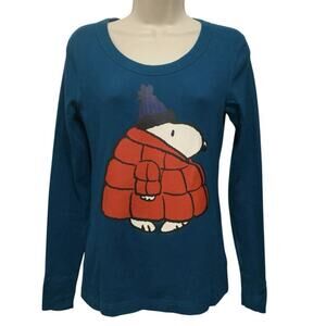 Hanna Andersson Peanuts Winter Snoopy Pajama Top Long John Sleep Shirt Women’s S